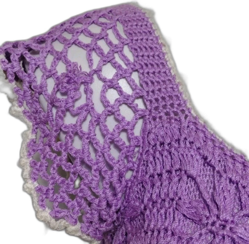 Lavender crochet cap sleeve summer top - shoulder crochet detail