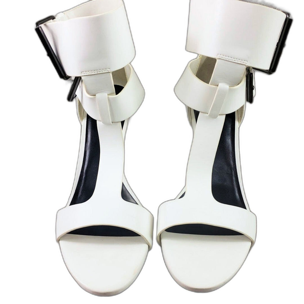 AAJ by Aminah Zahra white double buckle T-strap stiletto sandals - view 3