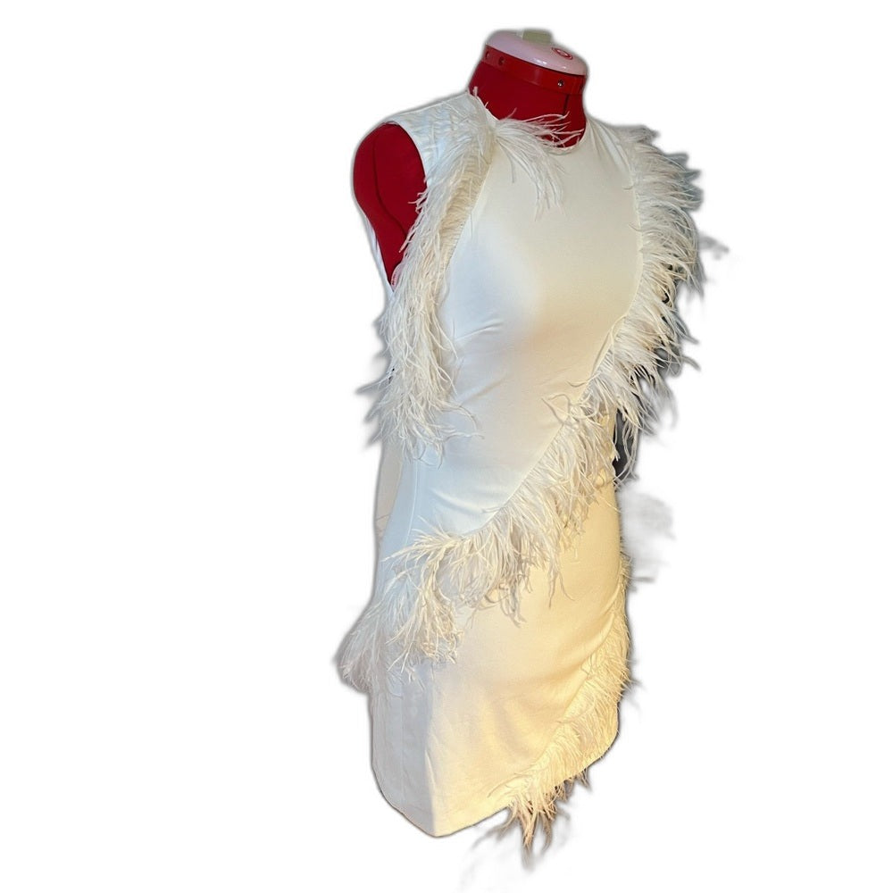 Hutch Pandy feather mini dress in white - view 3