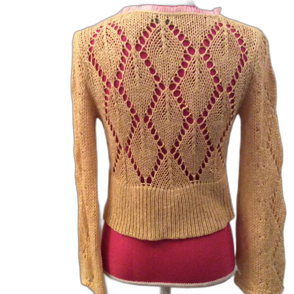 Anthropologie Laurie B cropped open-weave sweater on dress form - back
