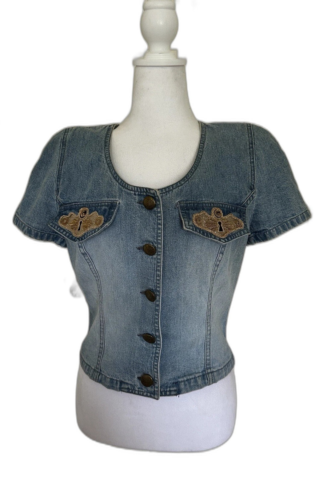 Vintage Gattinoni Fortune Italy embroidered denim top - view 4
