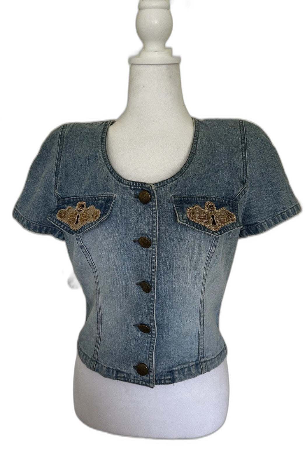 Vintage Gattinoni Fortune Italy embroidered denim top - view 4