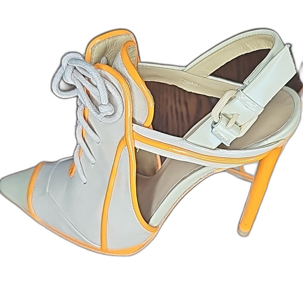 L.A.M.B. by Gwen Stefani Janetta cream leather lace-up pumps with orange trim - view 4