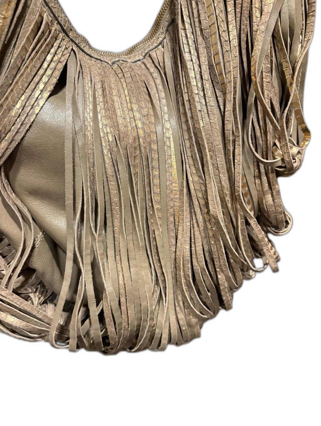 Katherine Kwei Tan Fringed Hobo Bag