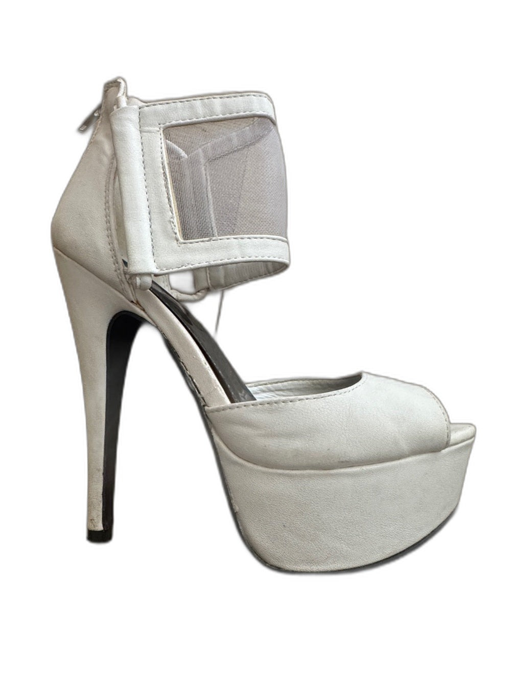 Charlotte Russe white platform peep-toe heels with mesh strap - view 4