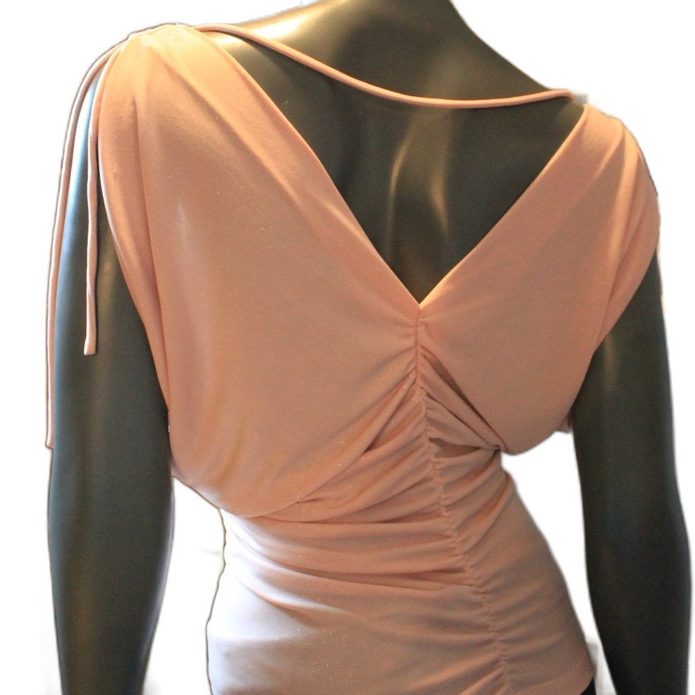 Express pink ruched sparkle top with shoulder ties - view 4