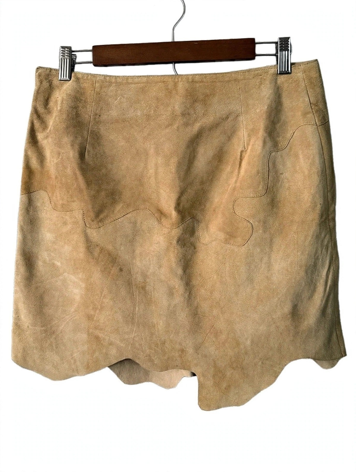Vakko tan suede embroidered mini skirt - back view