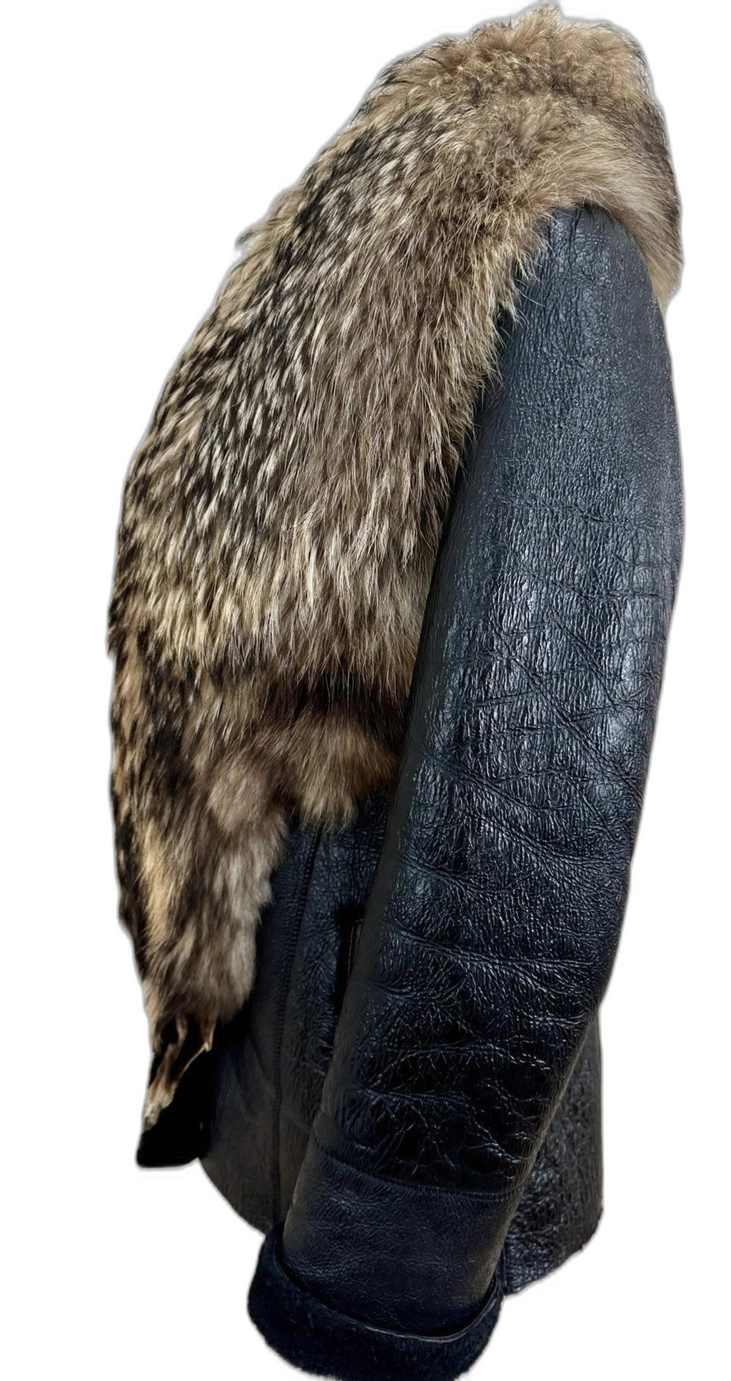 Rixosi Collection Italian sheepskin shearling jacket with raccoon fur collar - view 4