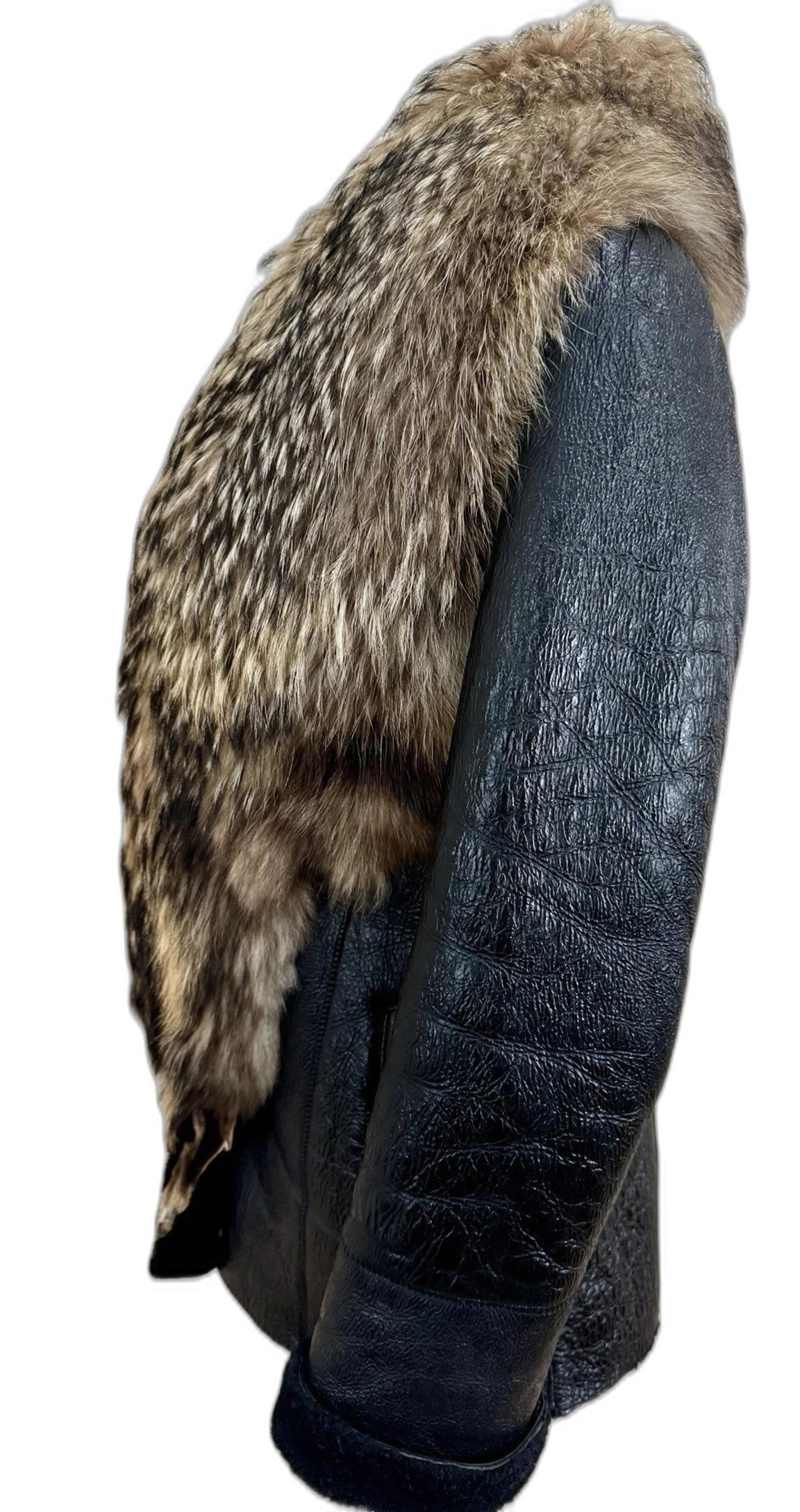 Rixosi Collection Italian sheepskin shearling jacket with raccoon fur collar - view 4