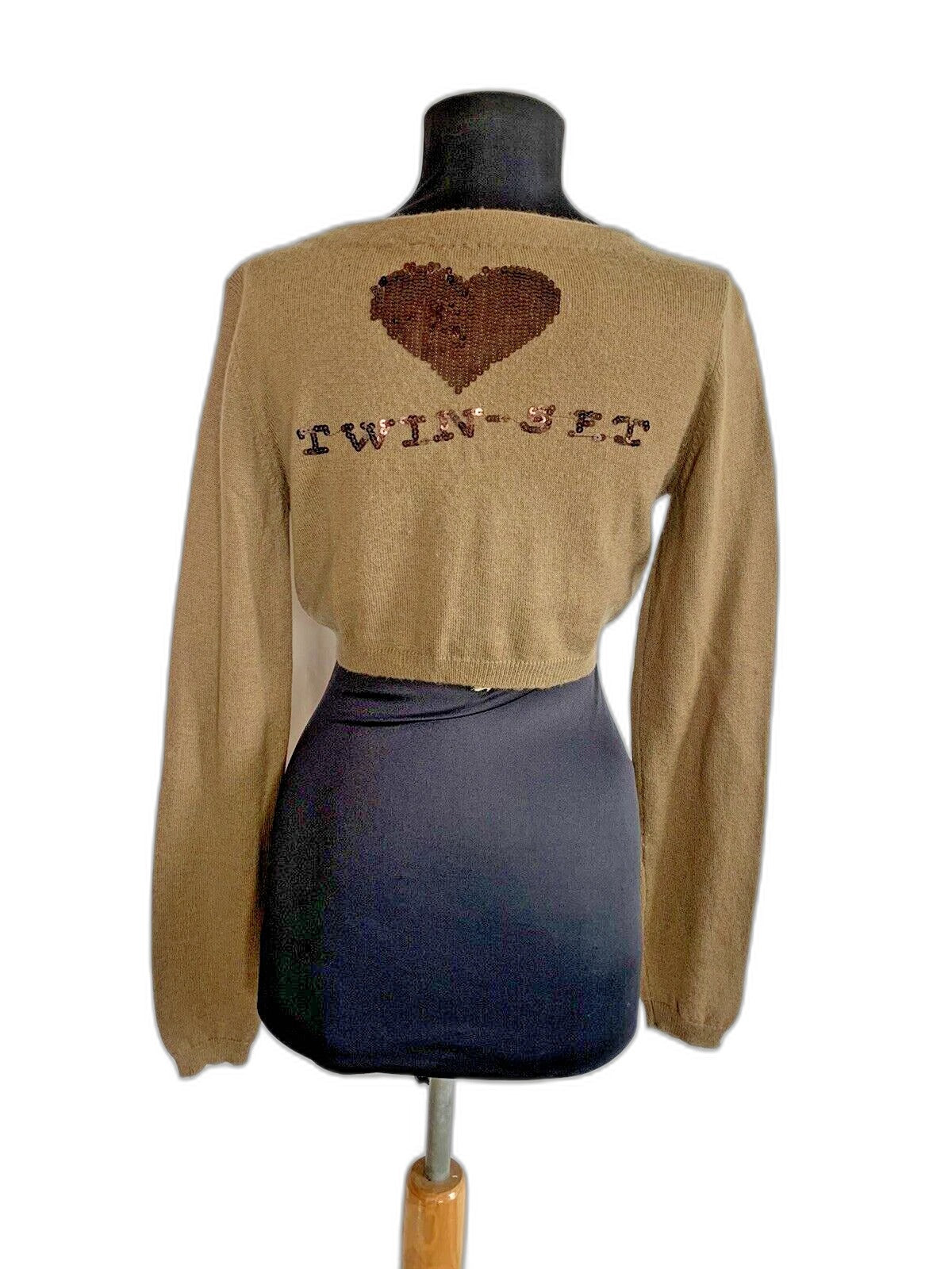 Twin Set by Simona Barbieri brown cropped sequin cardigan sweater - view 4