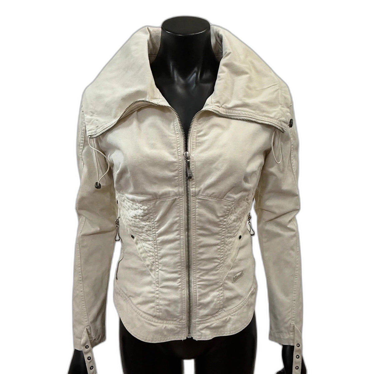 Diesel Women's Cream Utility Jacket on black mannequin