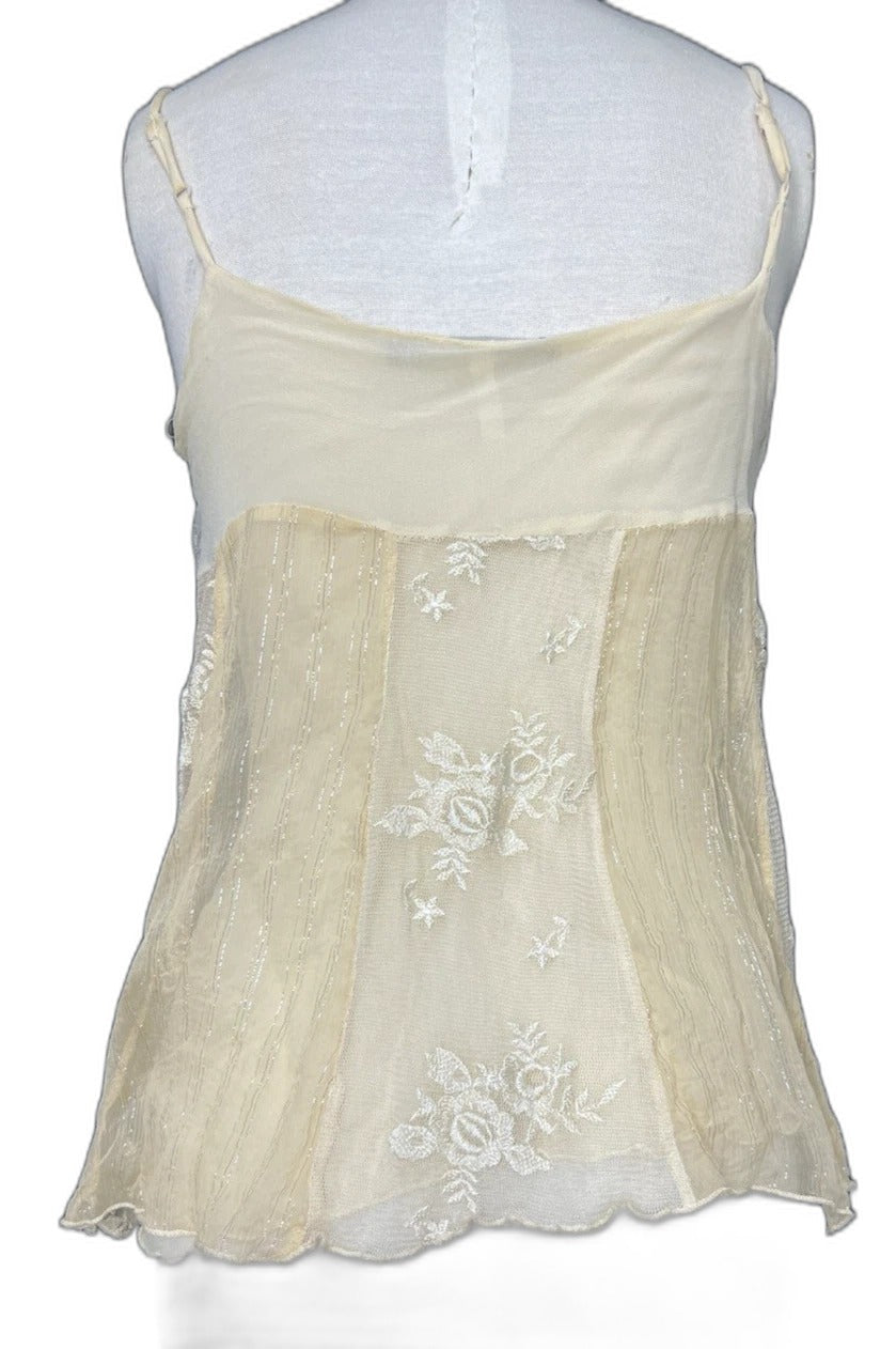 Hale Bob beaded silk blend mesh overlay top in beige - back