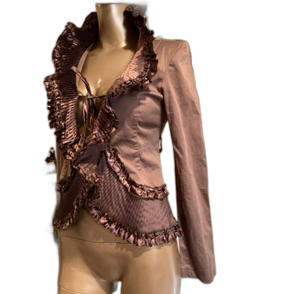 Rinascimento vintage steampunk ruffle jacket in brown - view 4