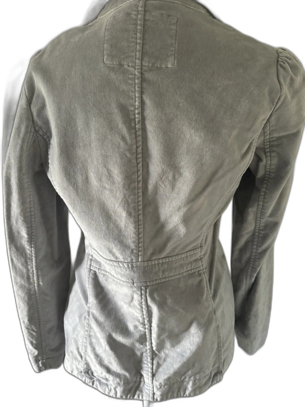 White House Black Market gray velvet tie-belt blazer jacket - back view