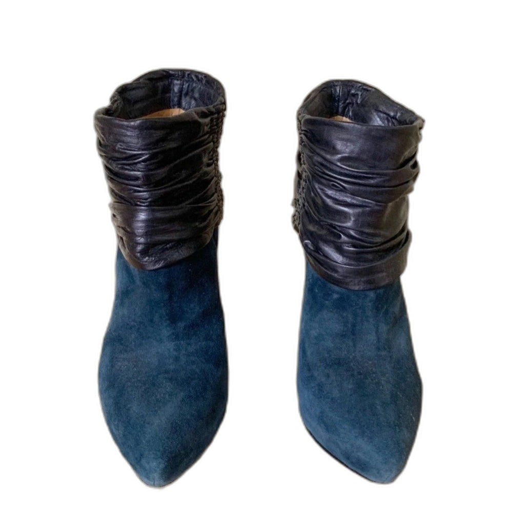 L.A.M.B. by Gwen Stefani blue suede and black leather stiletto ankle booties - view 4