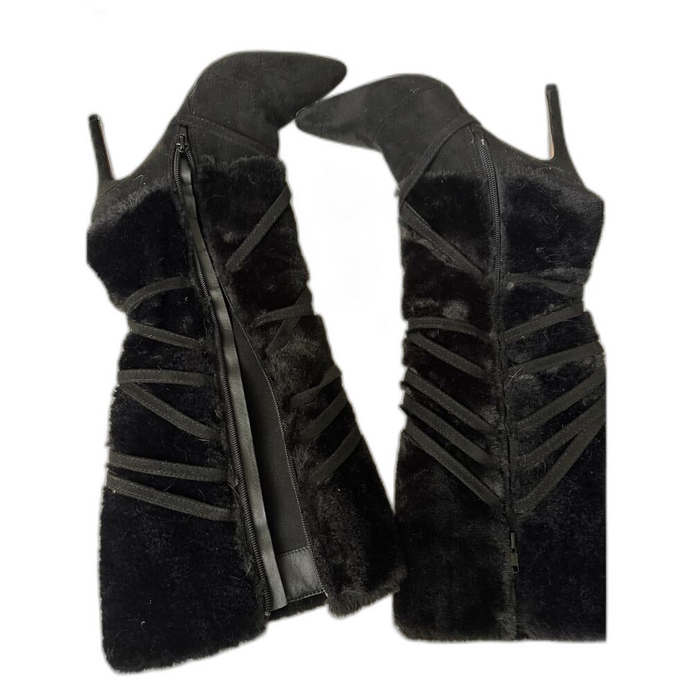 Catherine Malandrino black faux fur knee-high boots - view 4