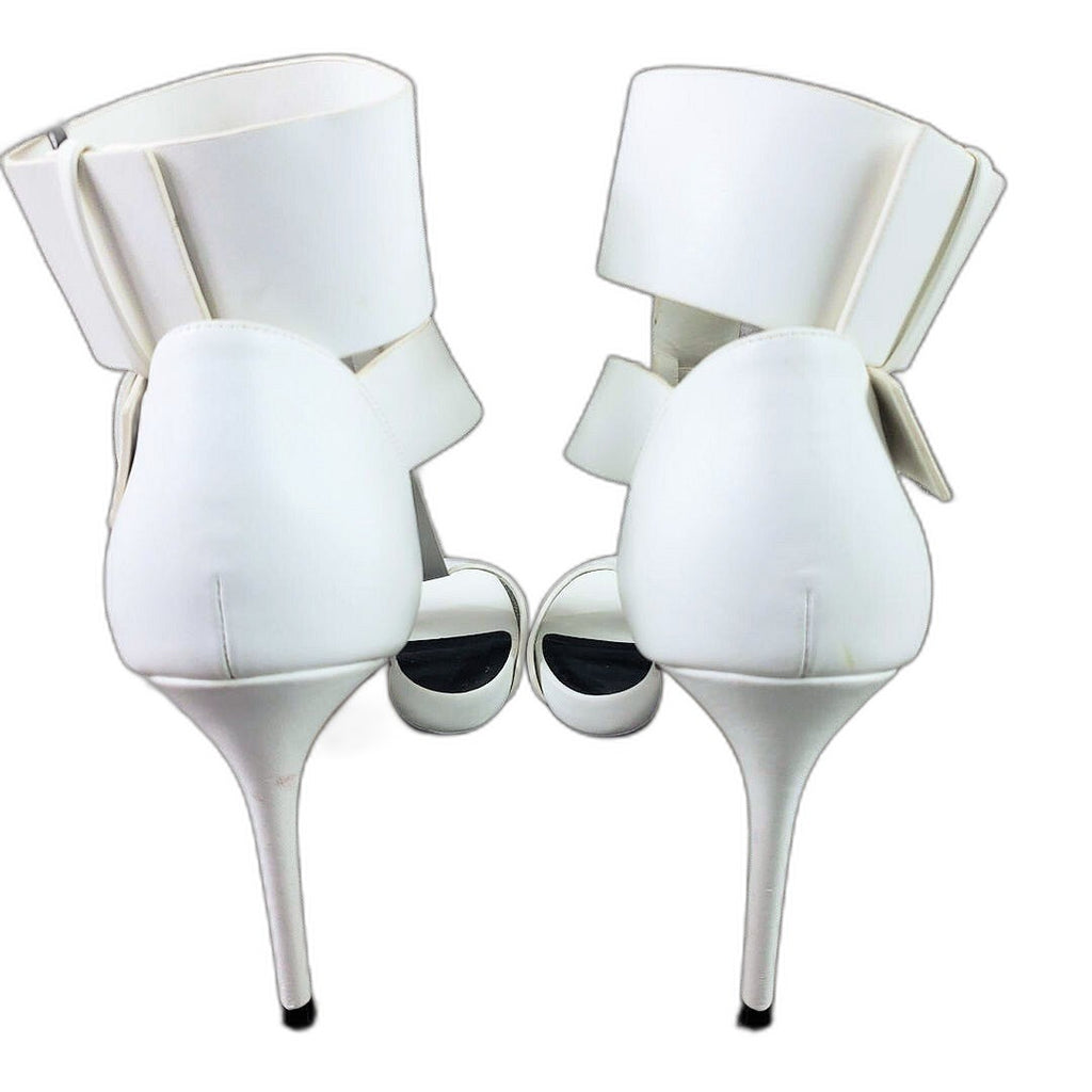 AAJ by Aminah Zahra white double buckle T-strap stiletto sandals - view 4