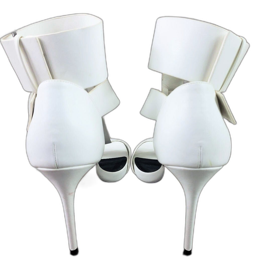 AAJ by Aminah Zahra white double buckle T-strap stiletto sandals - view 4