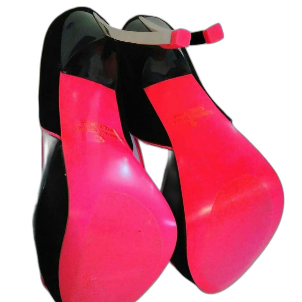 Liliana UV reactive neon pink and black heels - view 4