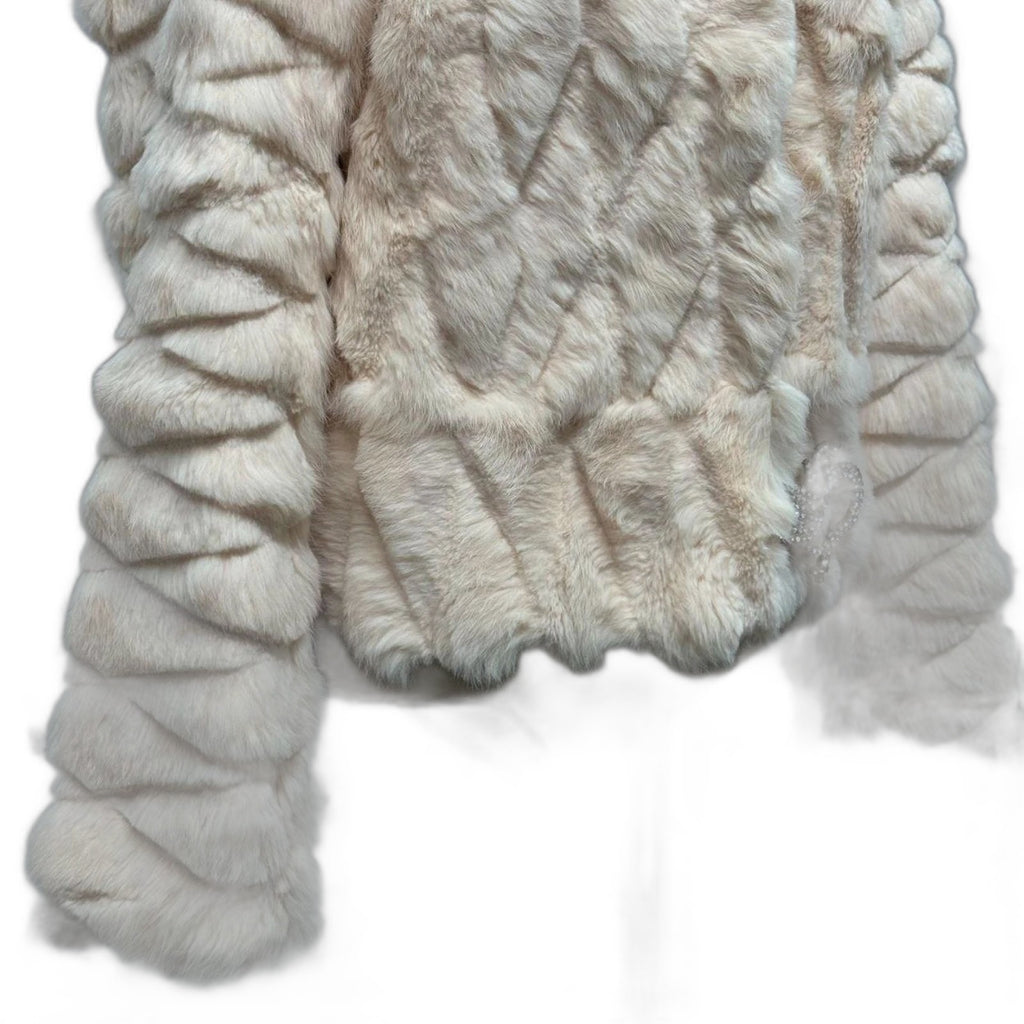 Vintage Y2K quilted blush rabbit and fox fur cropped jacket - view 4