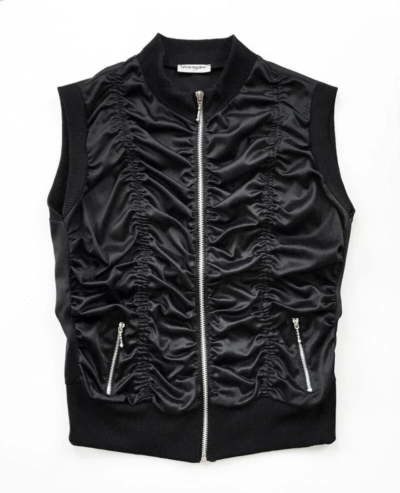 Sharagano black ruched satin vest top - view 4