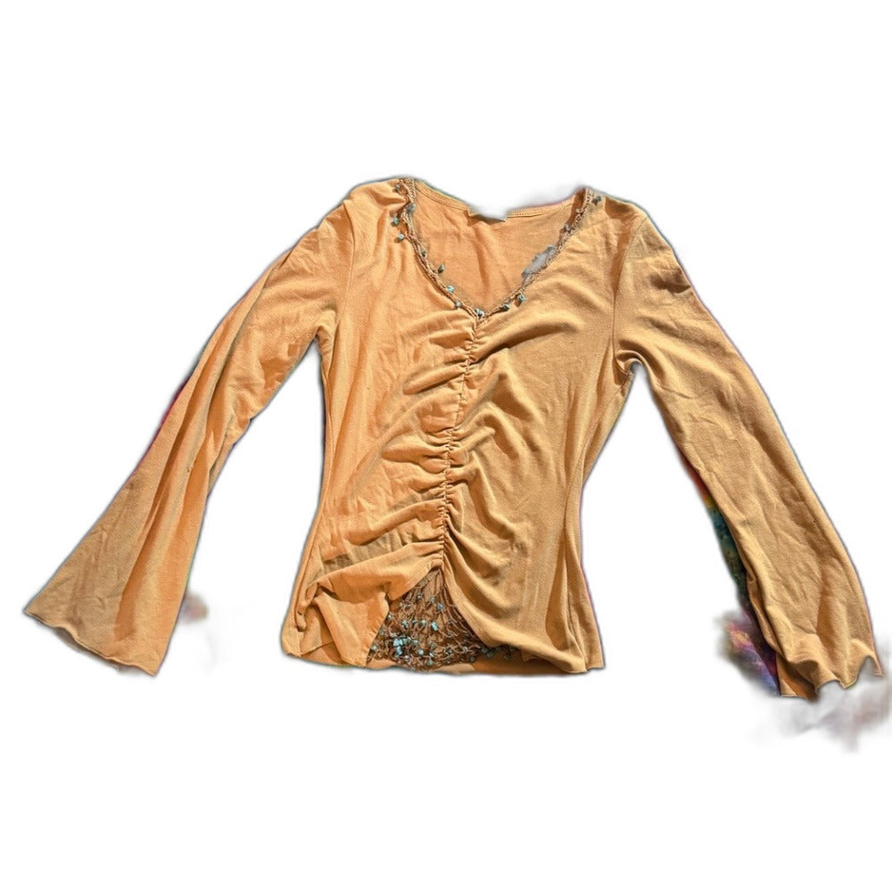 Sans Souci ruched tan top - front view alt
