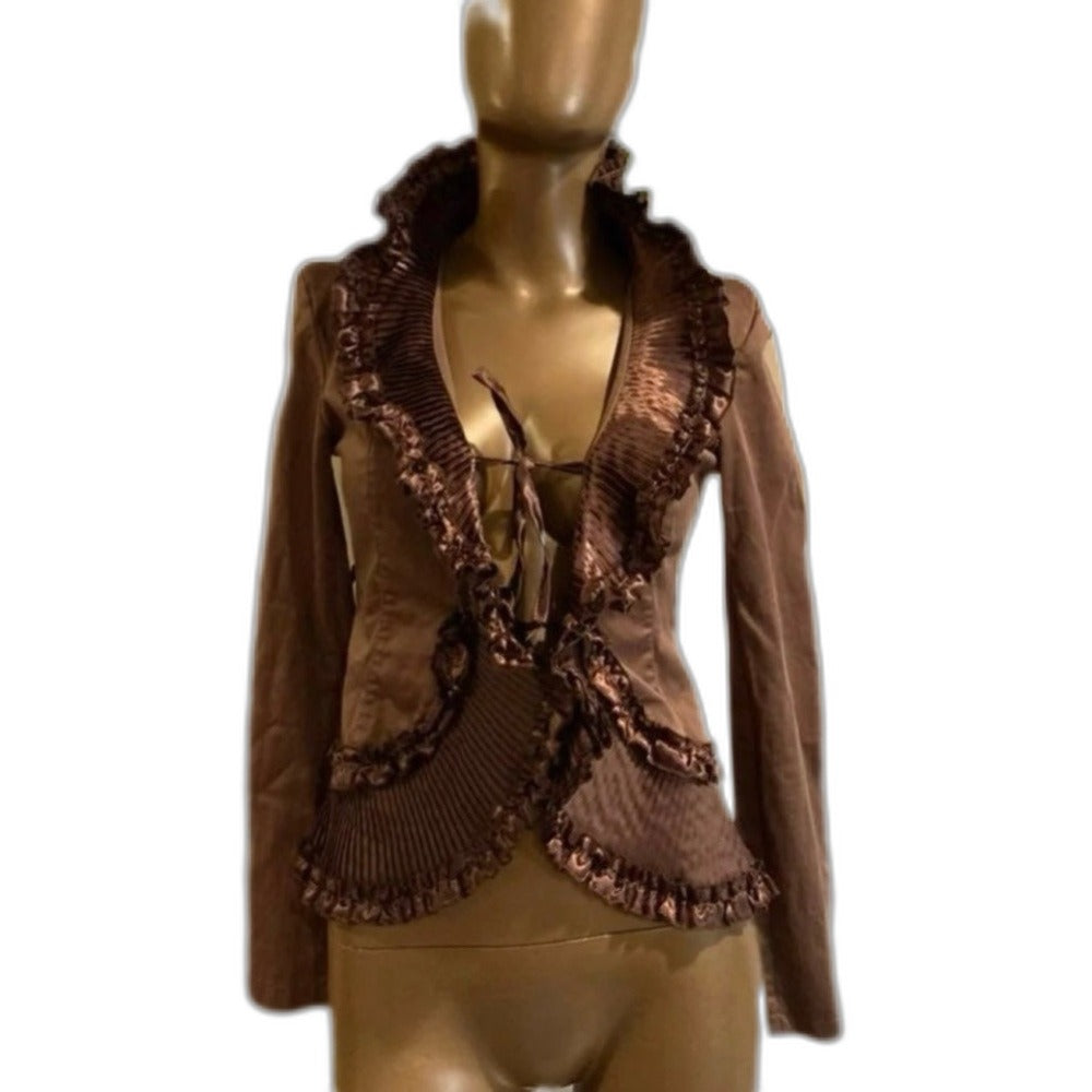 Rinascimento vintage steampunk ruffle jacket in brown - view 5