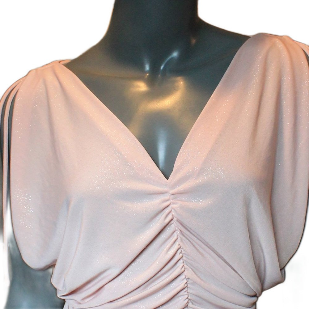 Express pink ruched sparkle top with shoulder ties - view 5