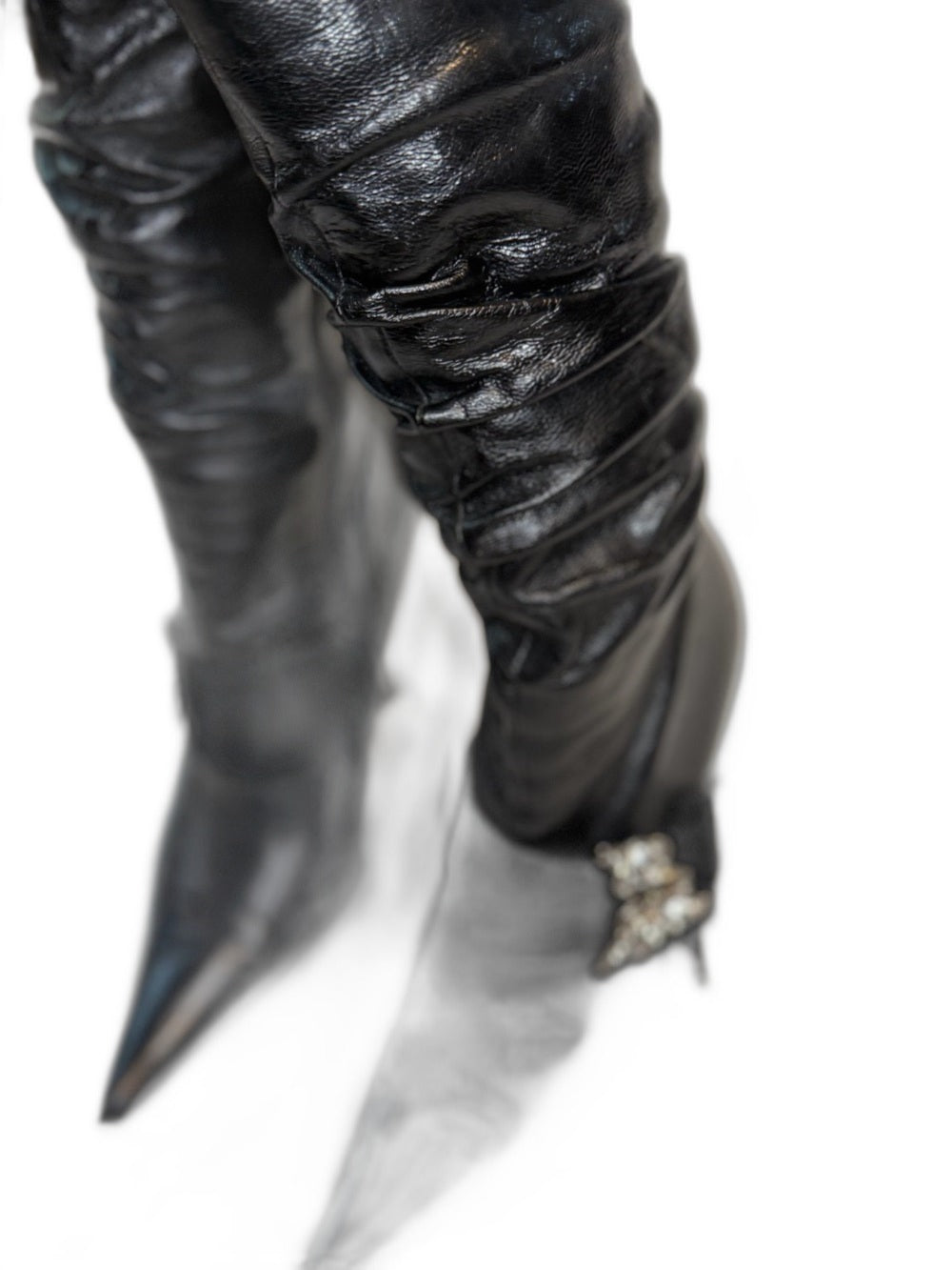 Bianco Bucci black mid-calf heeled boots with crystal bow - view 5