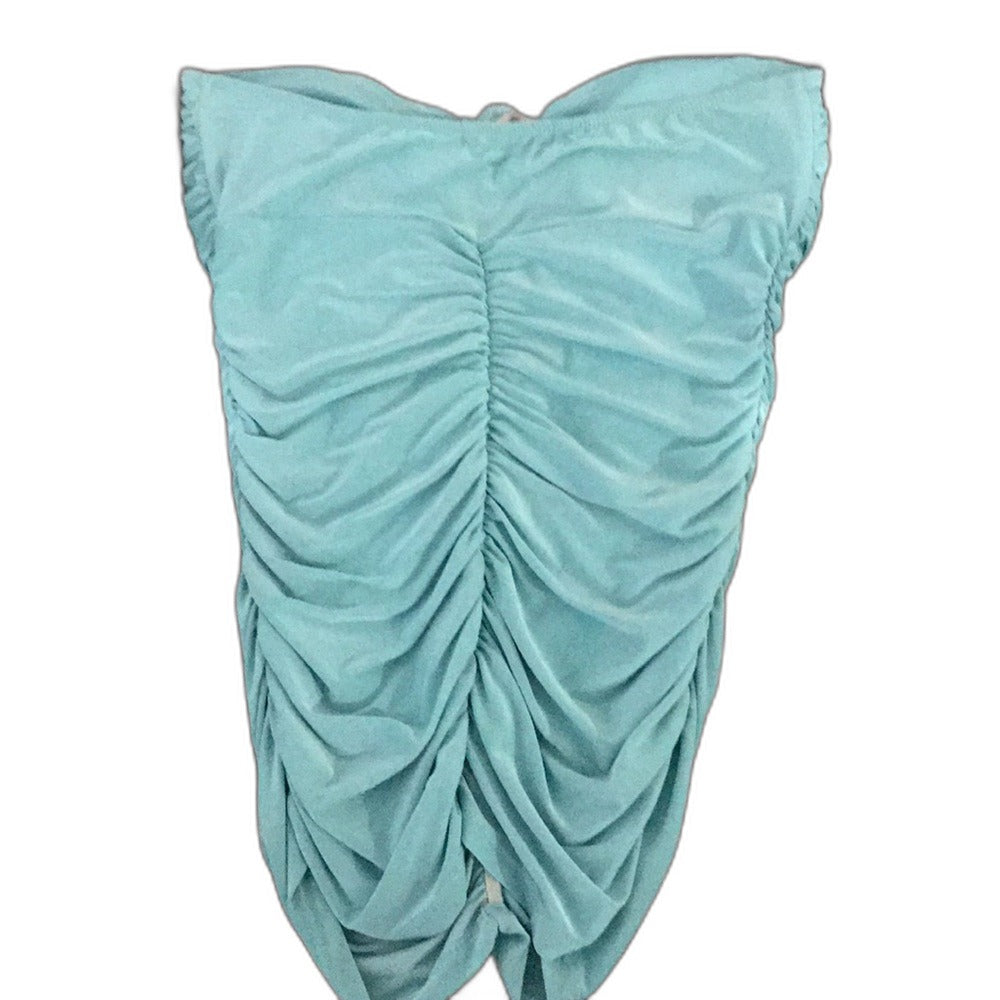 Charlotte Russe teal strapless ruched top with lace applique - view 5