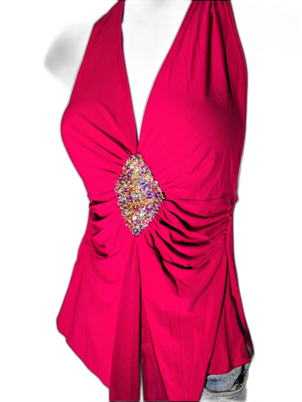 Prada Y2K fuchsia pink jewel-accent halter top - view 5