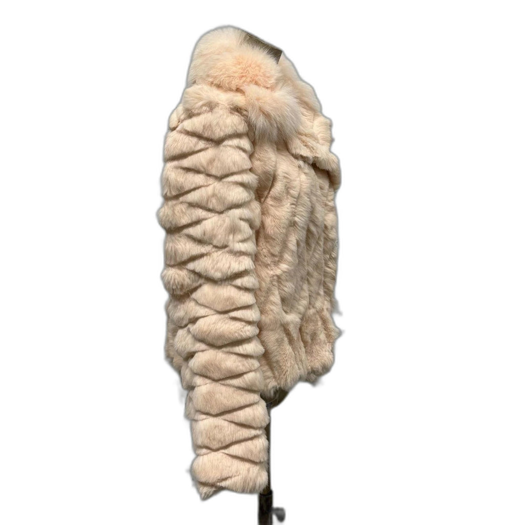 Vintage Y2K quilted blush rabbit and fox fur cropped jacket - view 5