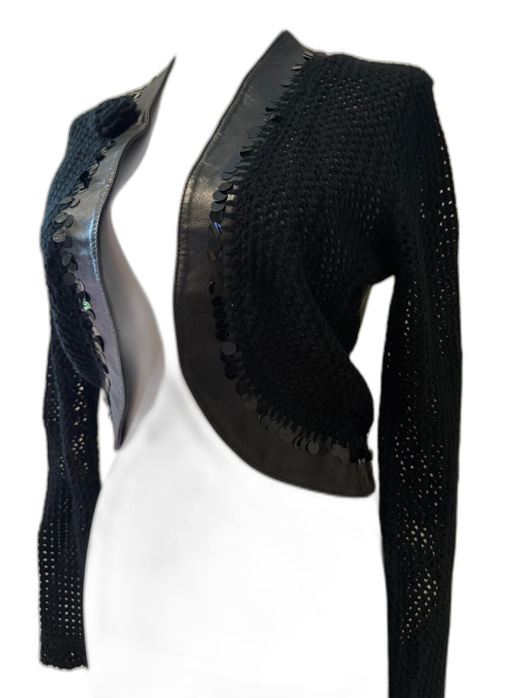 Margaret Godfrey black knit and leather shirt jacket - view 5