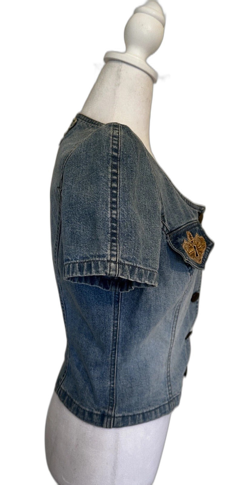 Vintage Gattinoni Fortune Italy embroidered denim top - view 5