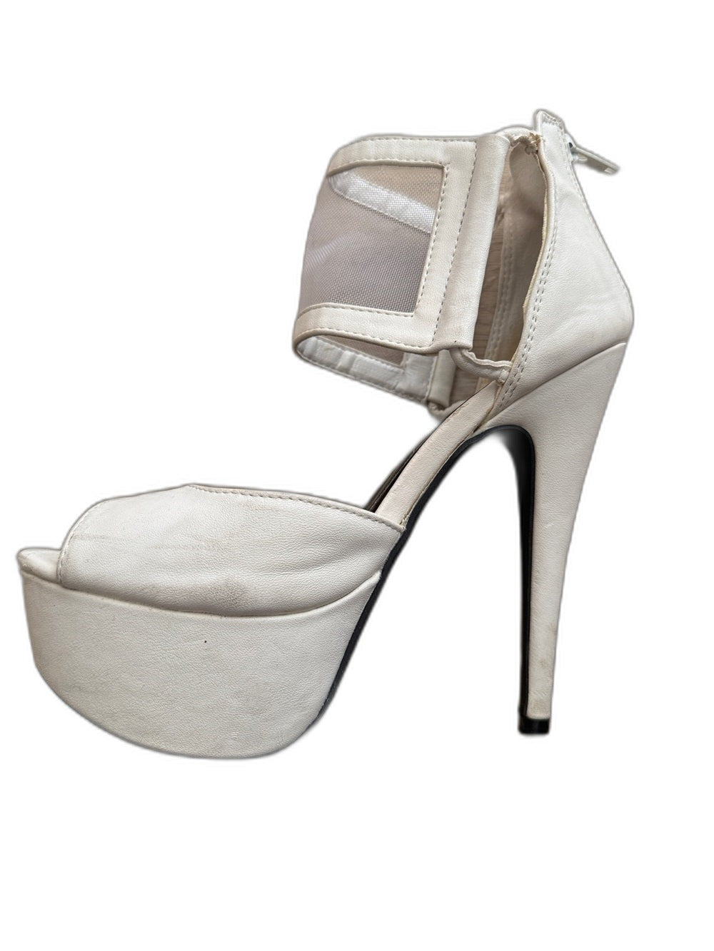 Charlotte Russe white platform peep-toe heels with mesh strap - view 5