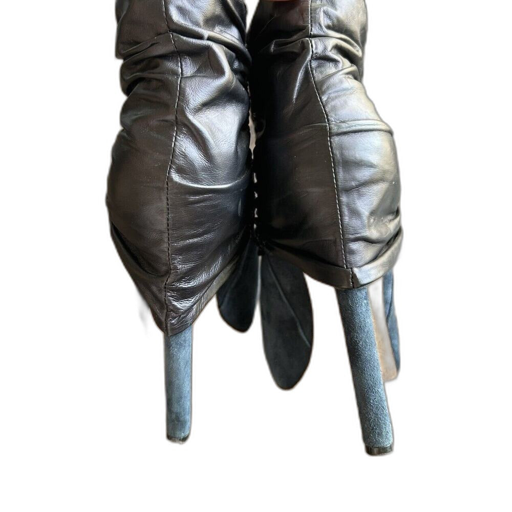 L.A.M.B. by Gwen Stefani blue suede platform ruched stiletto ankle booties - view 5