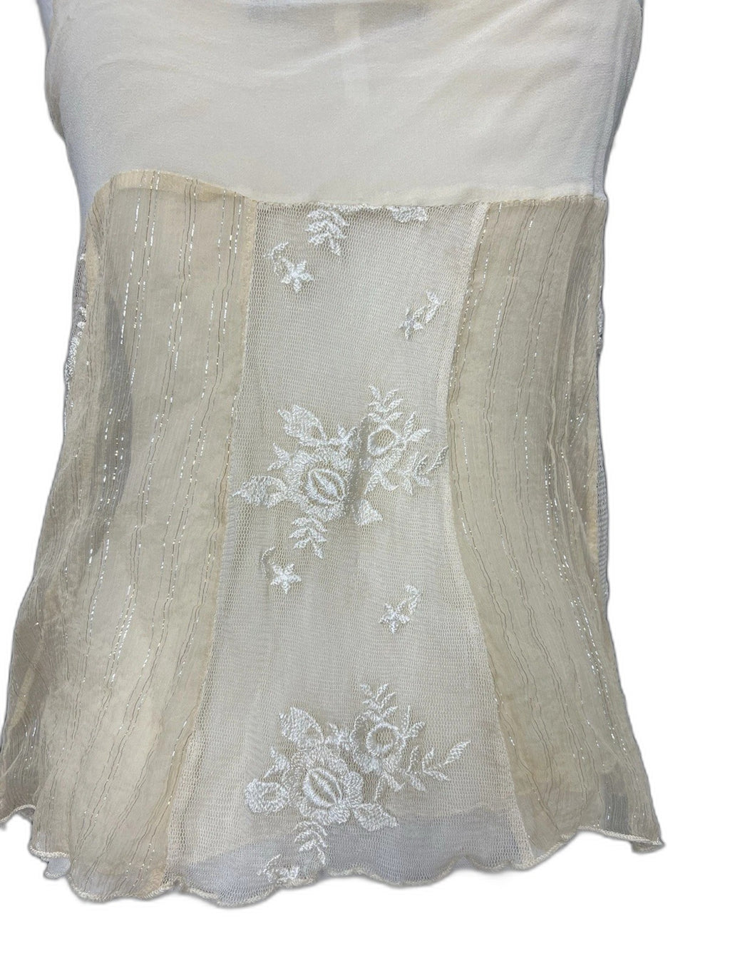 Hale Bob beaded silk blend mesh overlay top in beige - back detail