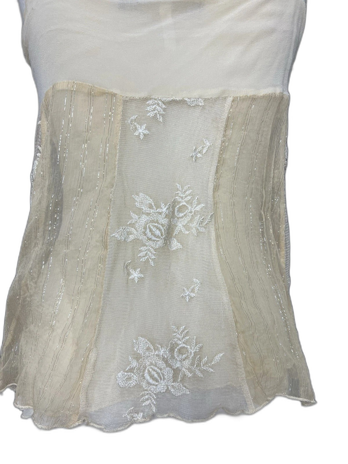 Hale Bob beaded silk blend mesh overlay top in beige - back detail