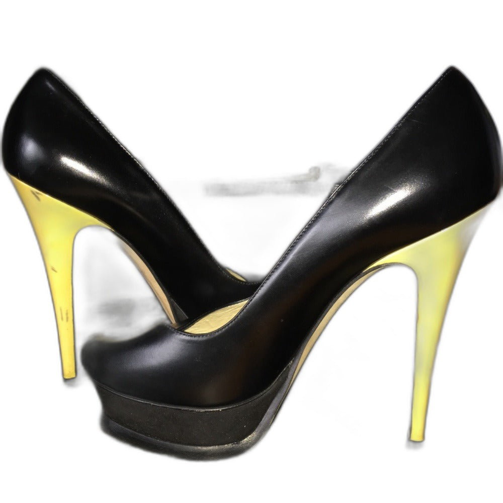 Yves Saint Laurent YSL Tribute black patent pumps with gold-tone stiletto heels - view 5