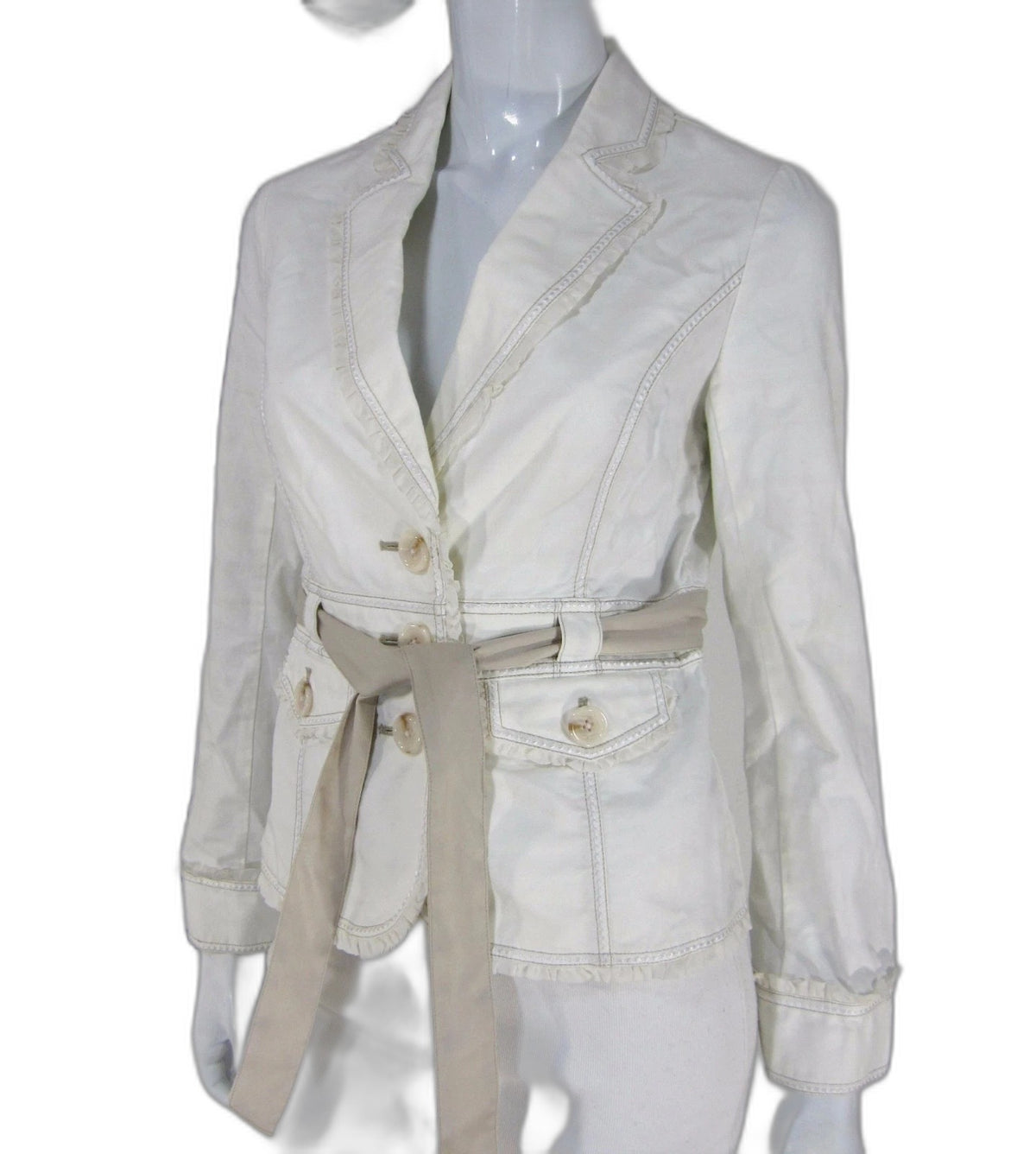 White House Black Market ivory belted blazer jacket - view 5