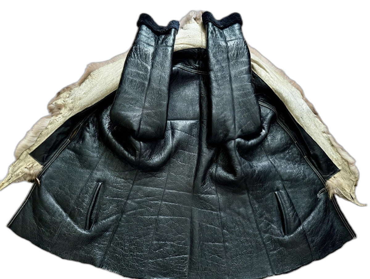 Rixosi Collection Italian sheepskin shearling jacket with raccoon fur collar - view 5