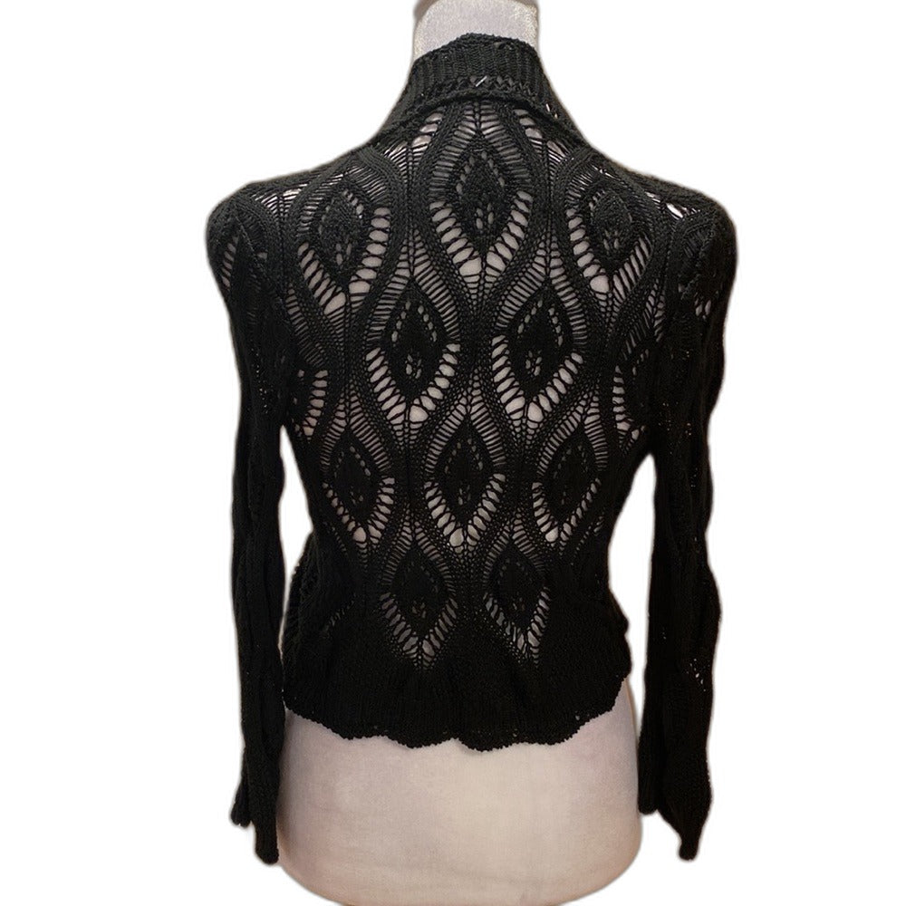 Le Chat Paris black open knit cardigan with satin bow - view 5