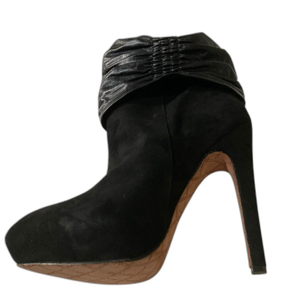 L.A.M.B. by Gwen Stefani black suede leather heeled ankle boots - view 6