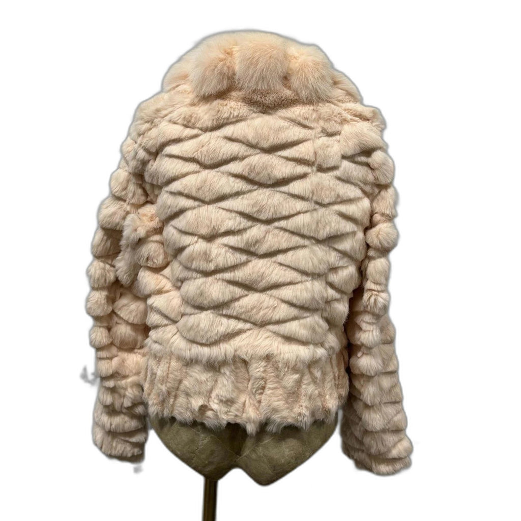 Vintage Y2K quilted blush rabbit and fox fur cropped jacket - view 6