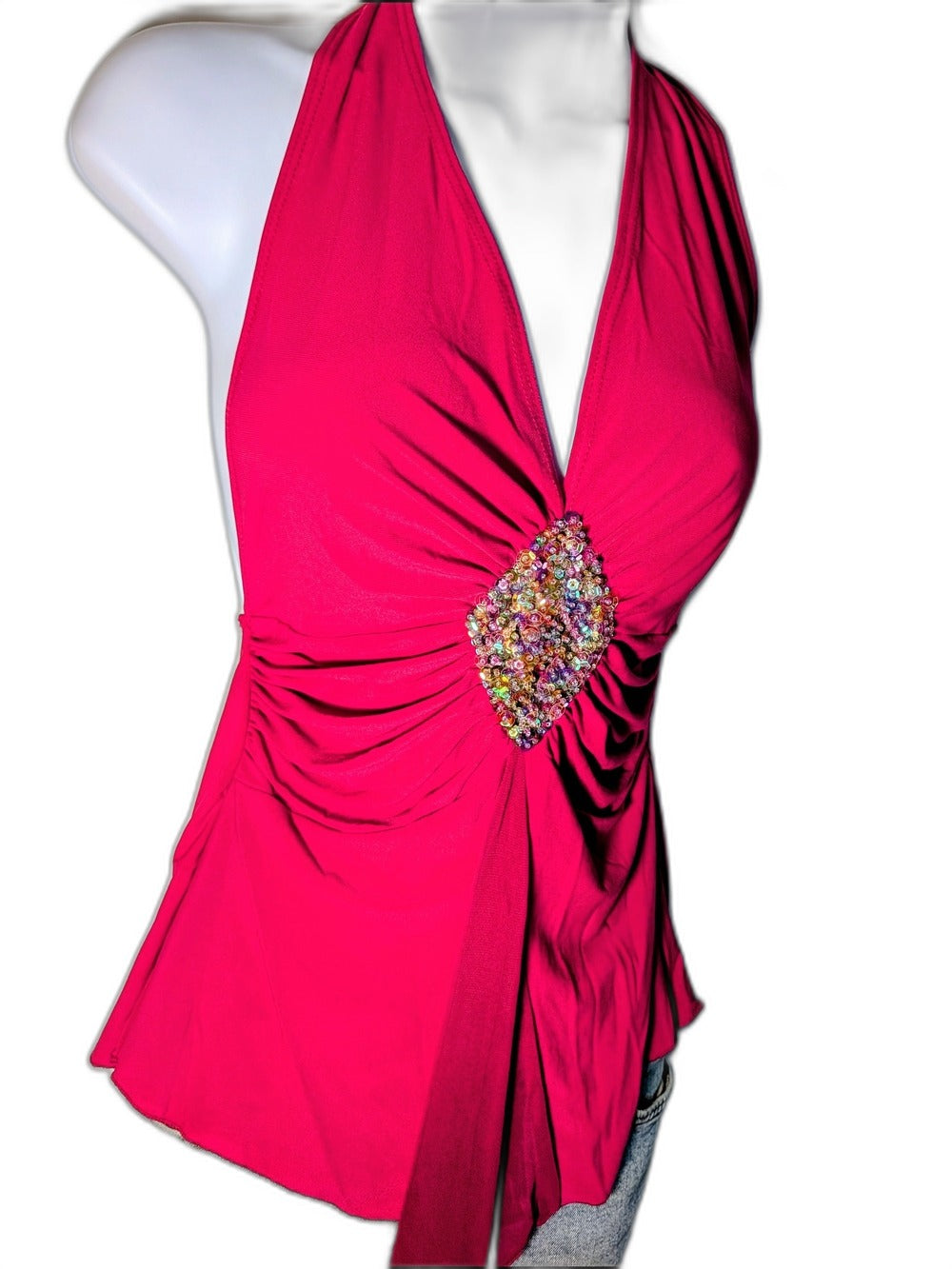 Prada Y2K fuchsia pink jewel-accent halter top - view 6