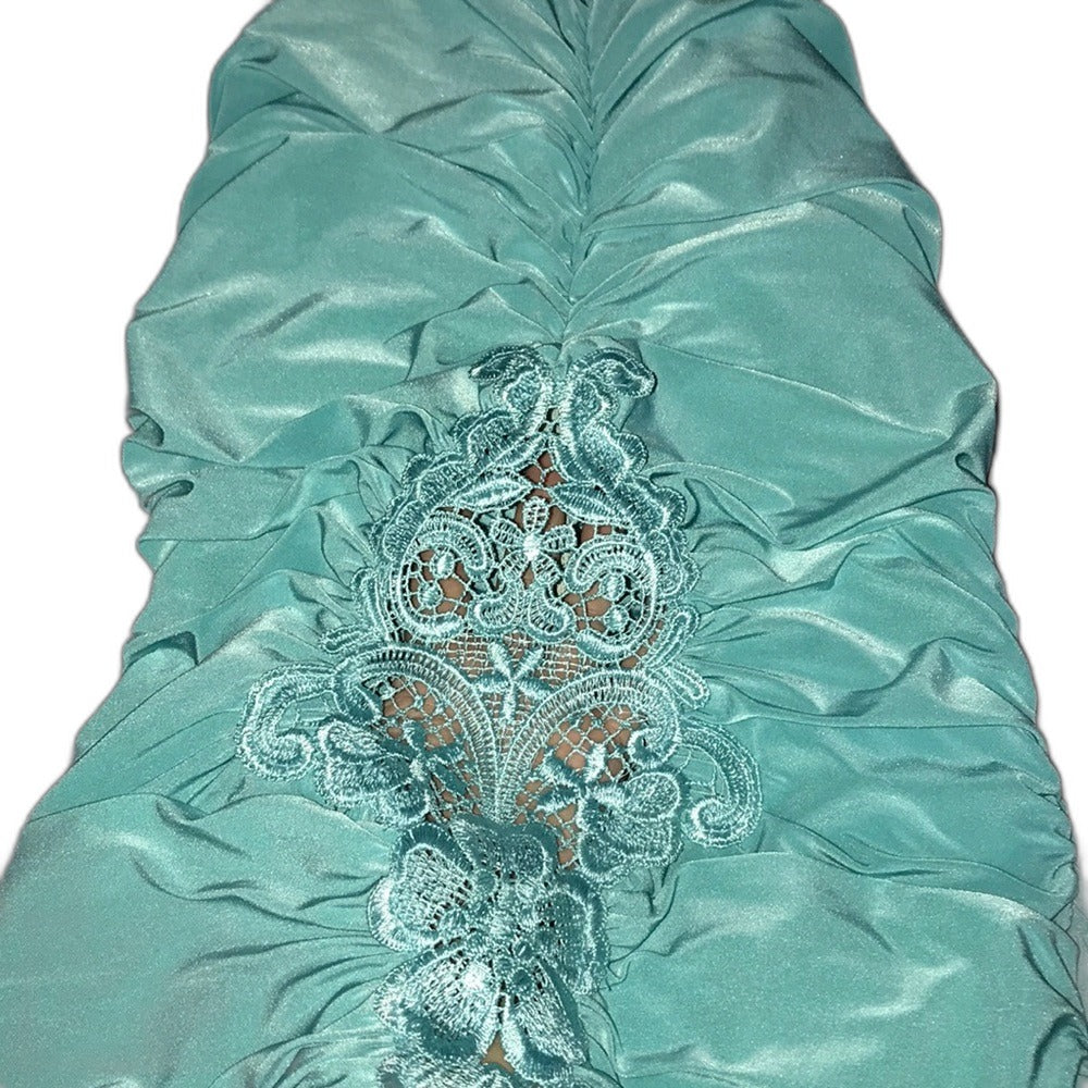 Charlotte Russe teal strapless ruched top with lace applique - view 6
