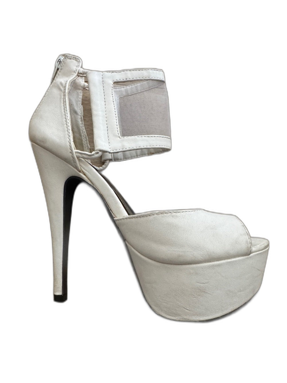 Charlotte Russe white platform peep-toe heels with mesh strap - view 6