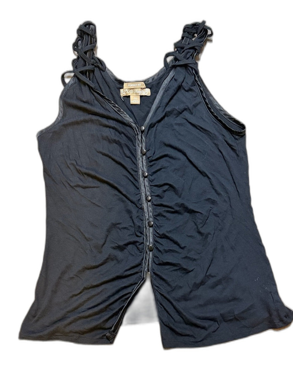Old Navy vintage black button-down tank top with satin trim - view 6