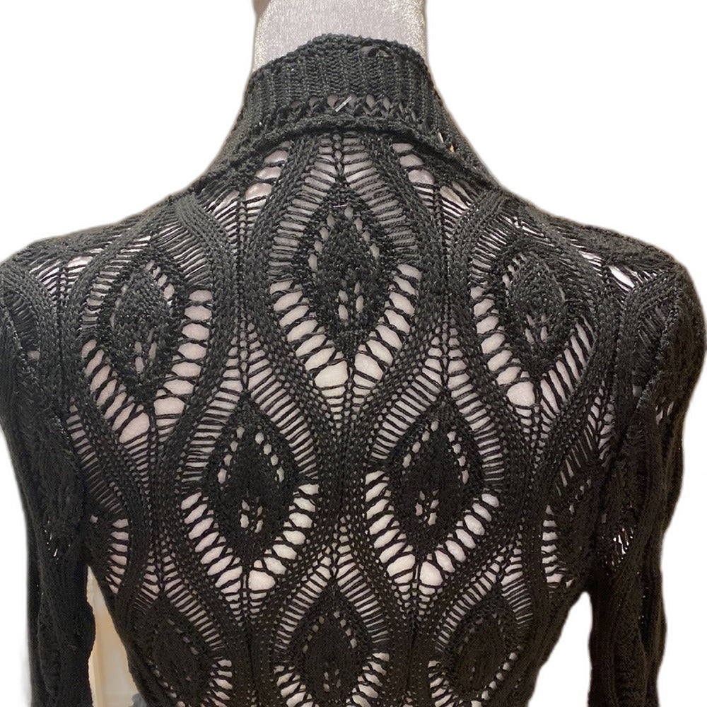 Le Chat Paris black open knit cardigan with satin bow - view 6
