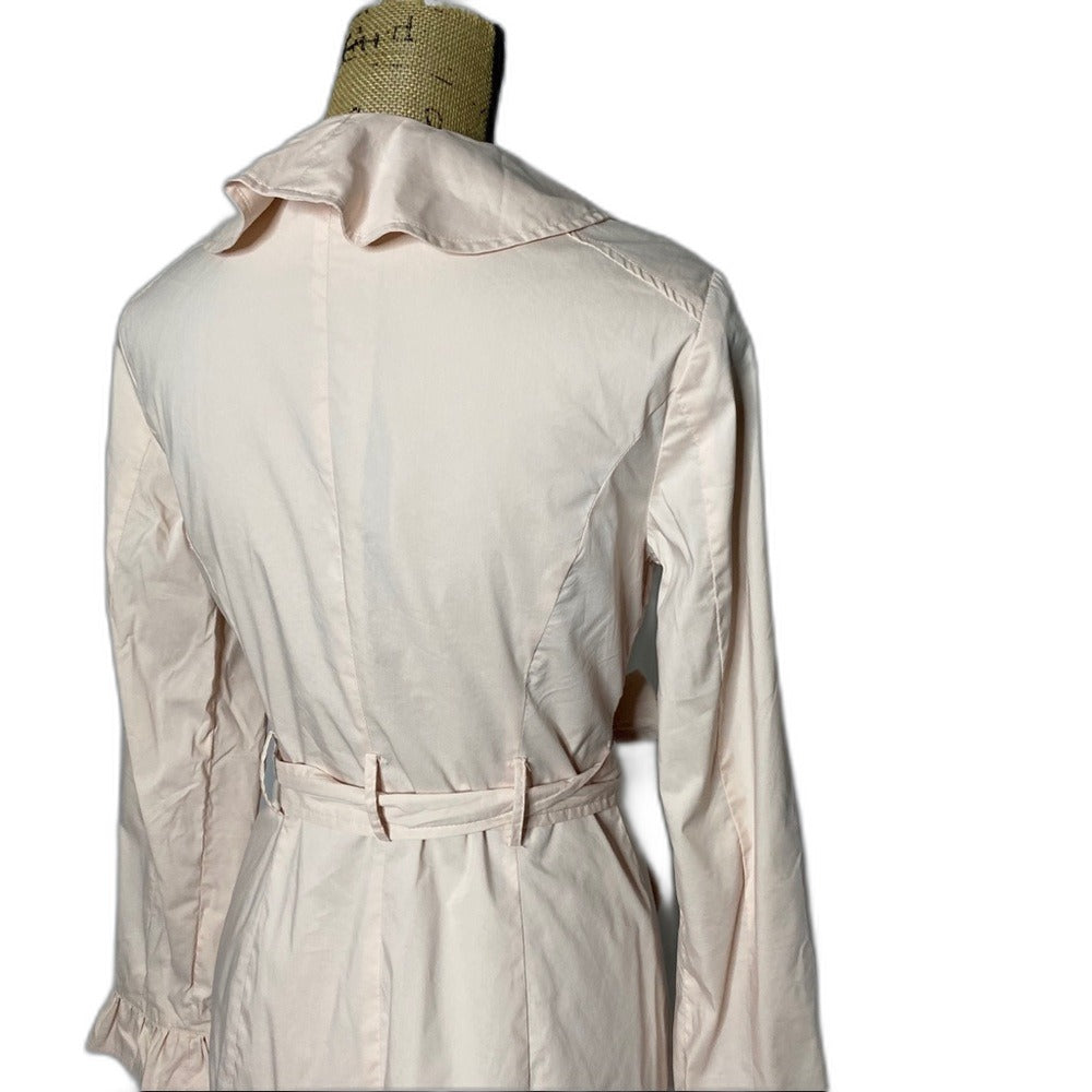 bebe pink ruffle belted duster jacket - back view